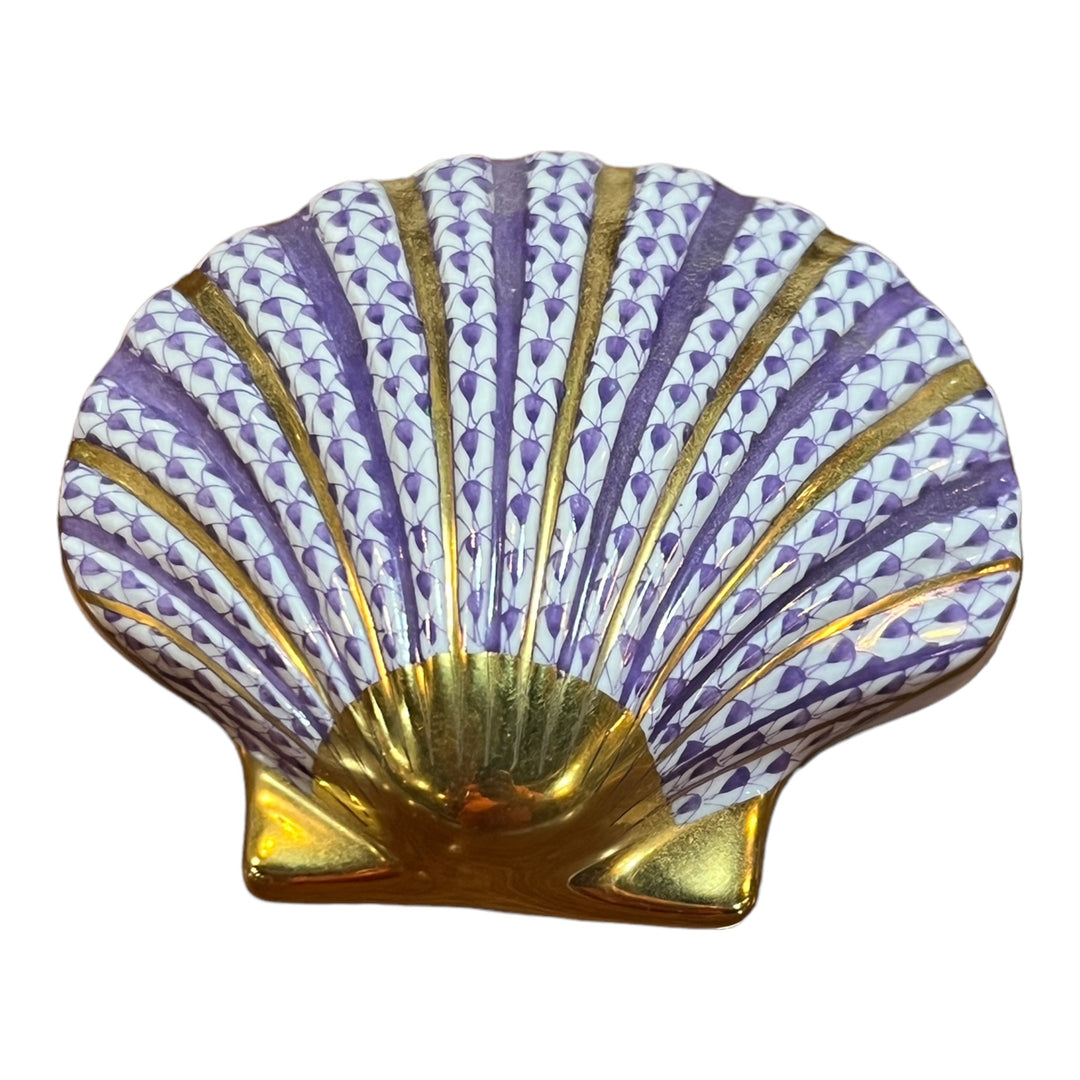 Herend Hungary - Fishnet Purple Scallop Shell Full Size