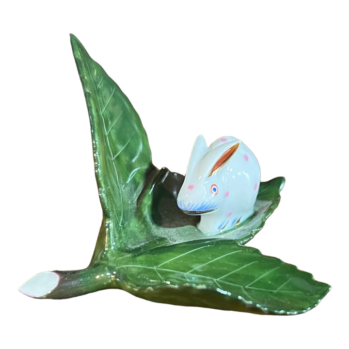 Herend Hungary - Bunny Sitting on Leaf Place Card Holder