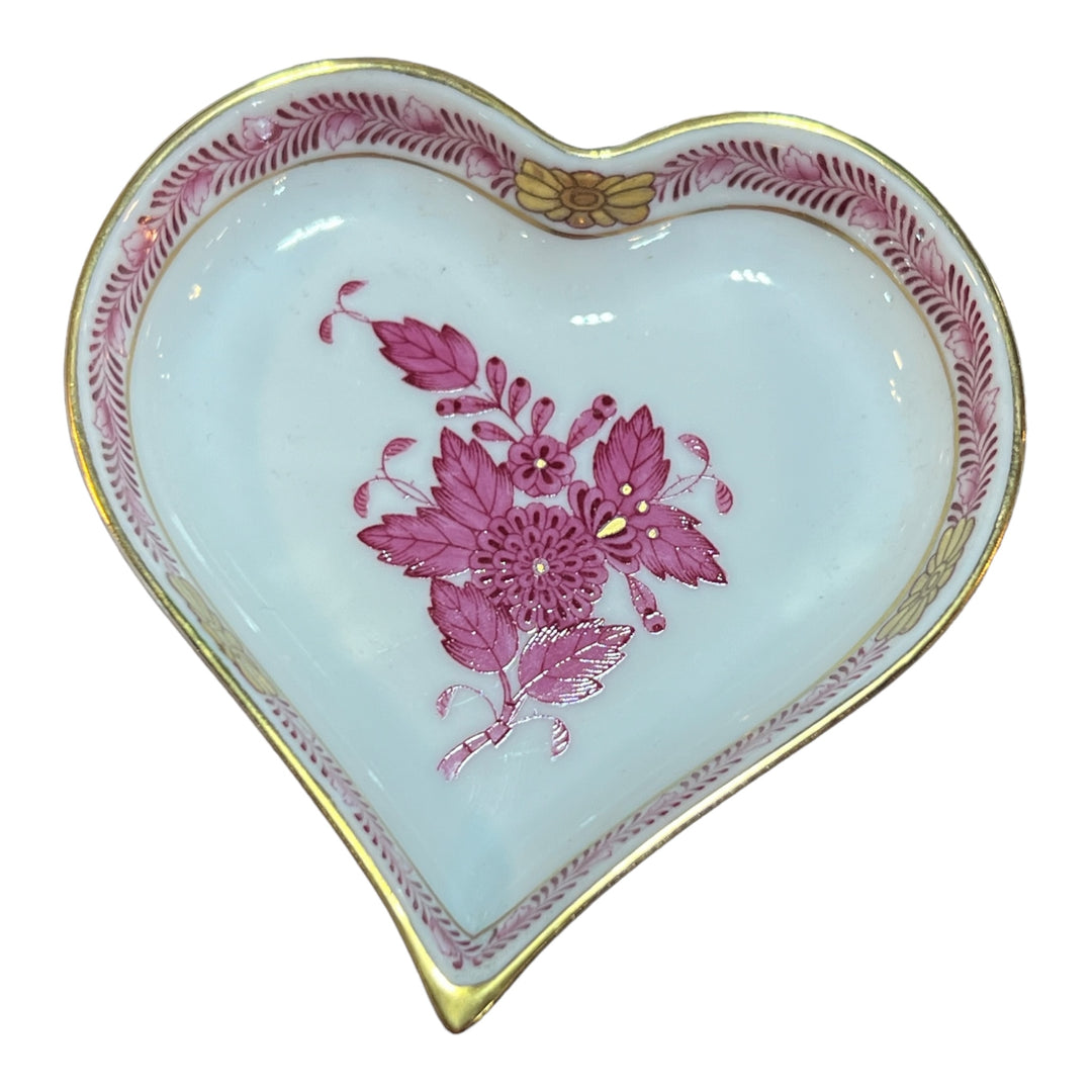 Herend Hungary - Chinese Bouquet Small Decorative Heart Tray - Raspberry