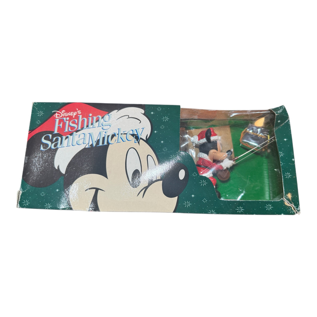 Disney Fishing Santa Mickey Mouse Figurine Animated Christmas in Box