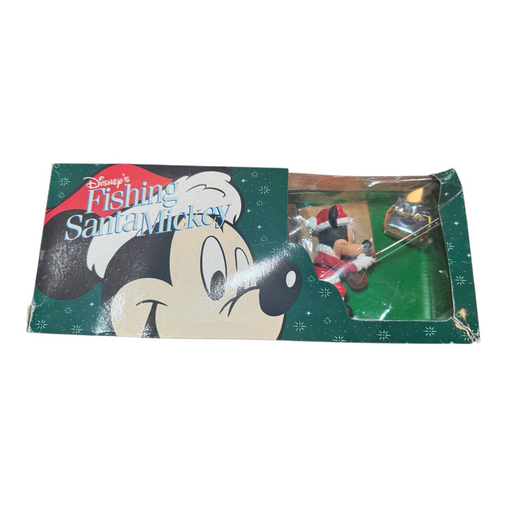 Disney Fishing Santa Mickey Mouse Figurine Animated Christmas in Box