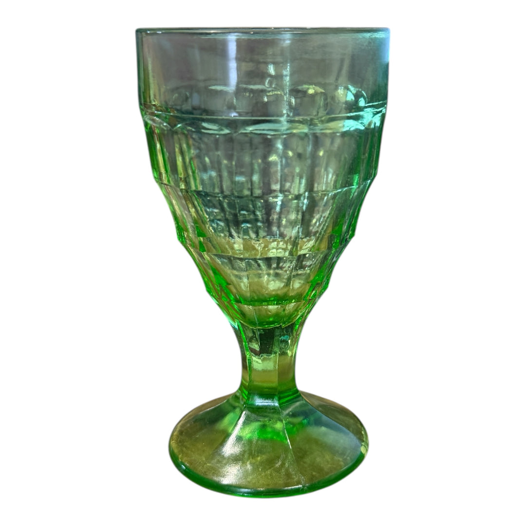 Hazel Atlas Colonial Block Green Depression Glass Water Goblet