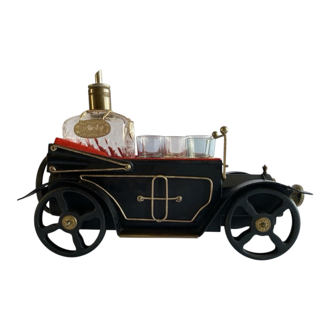Vintage Musical Metal Convertible Car Decanter 4 Shot Glasses