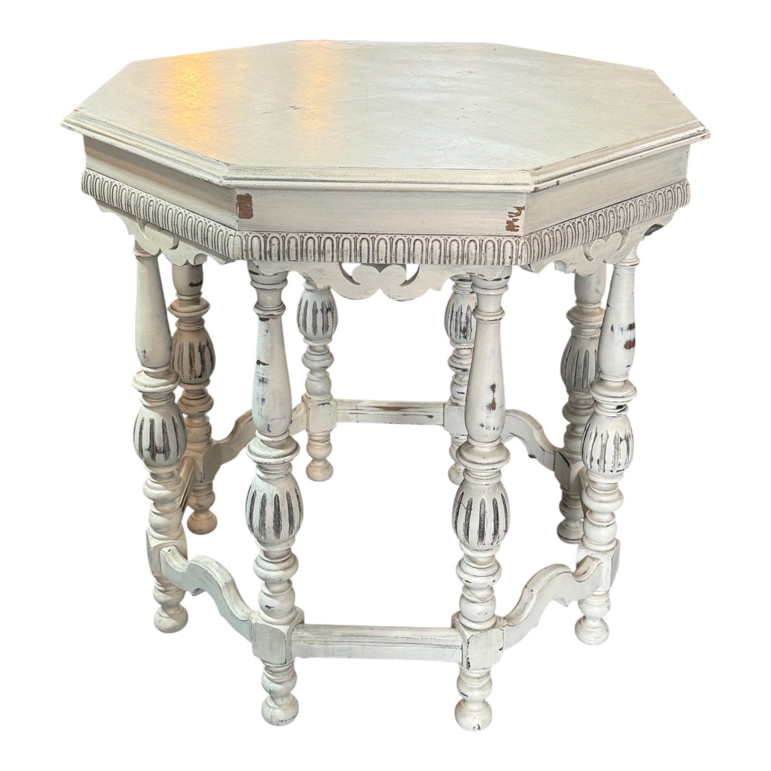 Octagonal White Shabby Chic Table  PICKUP ONLY