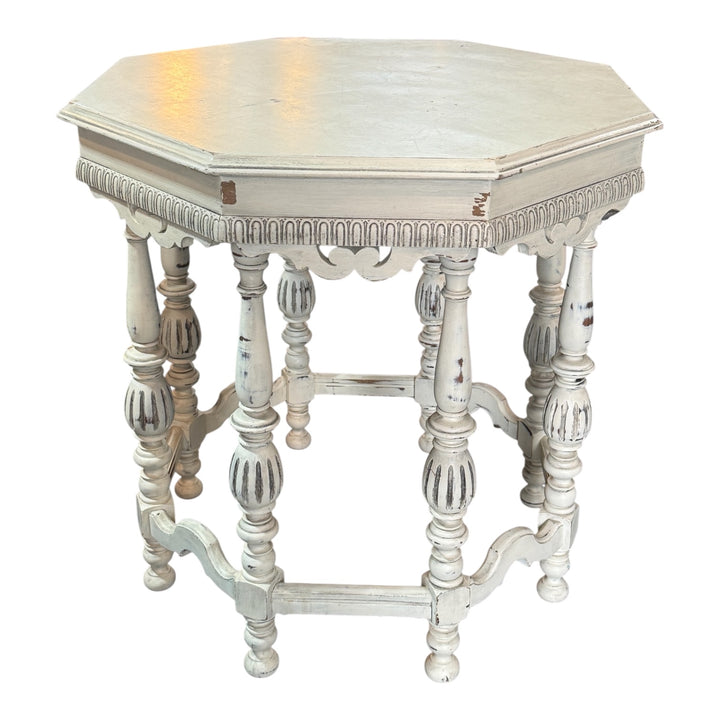 Octagonal White Shabby Chic Table  PICKUP ONLY