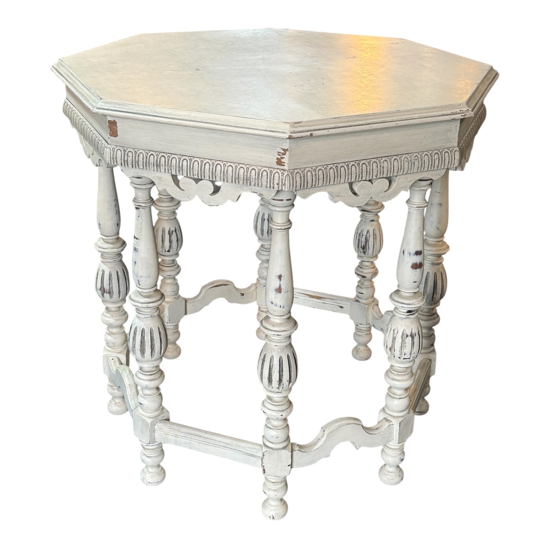 Octagonal White Shabby Chic Table  PICKUP ONLY