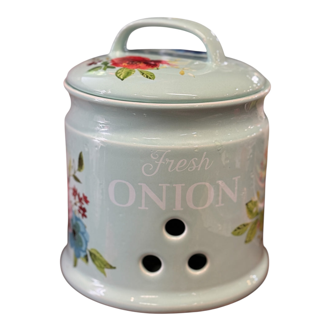 The Pioneer Woman Onion Keeper Stoneware Home Kitchen Canister Jar Floral