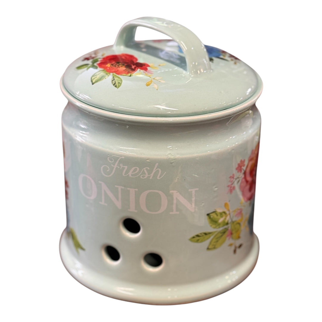 The Pioneer Woman Onion Keeper Stoneware Home Kitchen Canister Jar Floral