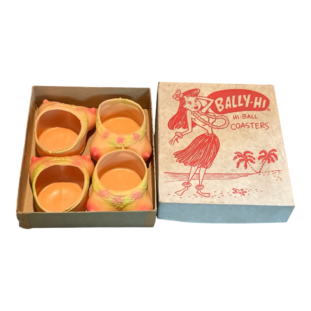 Vintage 1960s-70s novelty "Bally-Hi" busty high-ball coasters