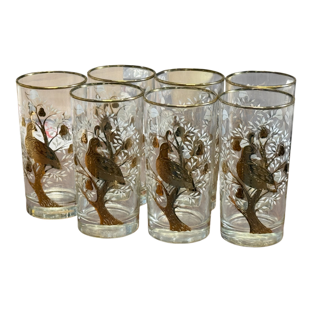 Libbey Glassware Tumblers featuring the "Partridge in a Pear Tree" pattern
