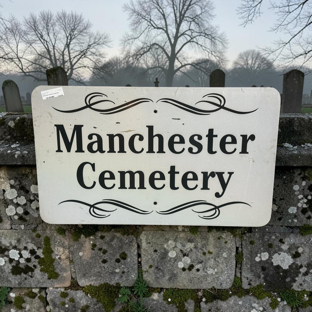 Vintage Metal Cemetery Sign - Manchester Cemetery
