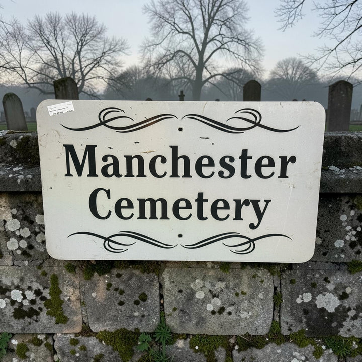 Vintage Metal Cemetery Sign - Manchester Cemetery