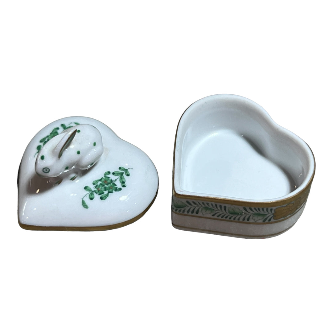 Herend Hungary - Bunny Trinket Box - Heart Shaped