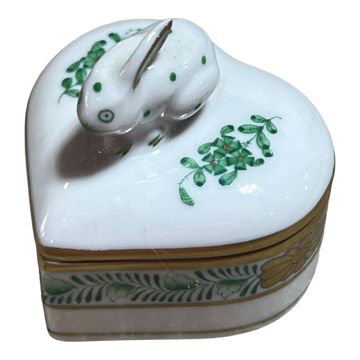 Herend Hungary - Bunny Trinket Box - Heart Shaped