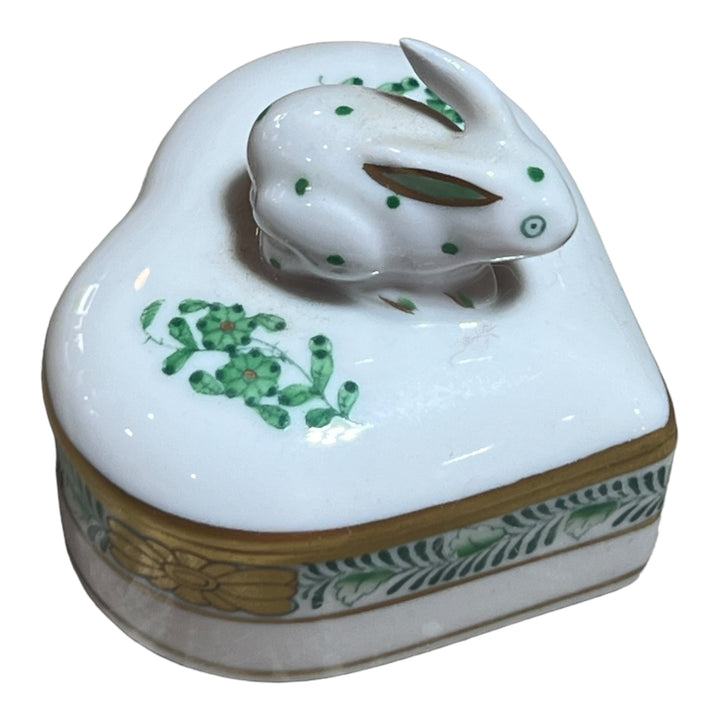 Herend Hungary - Bunny Trinket Box - Heart Shaped