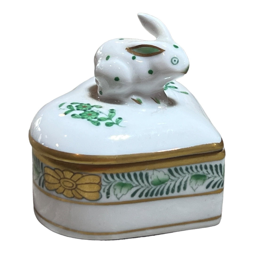 Herend Hungary - Bunny Trinket Box - Heart Shaped