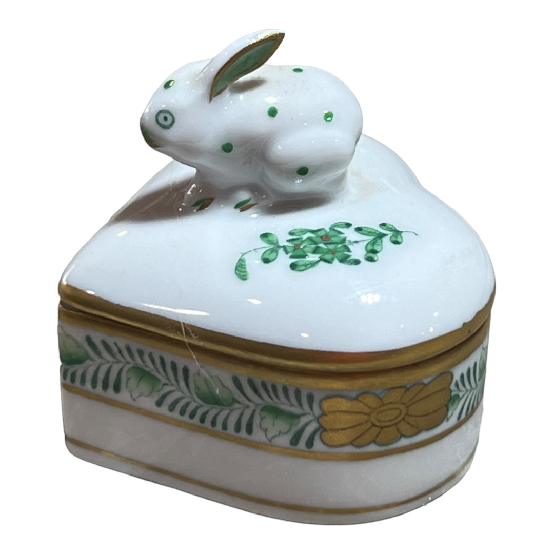 Herend Hungary - Bunny Trinket Box - Heart Shaped