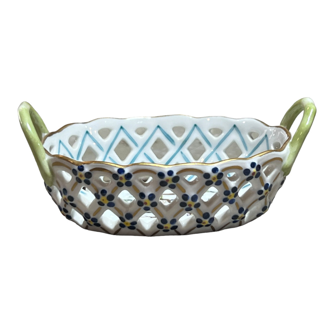 Herend Hungary - Open Weave Basket w/Birds