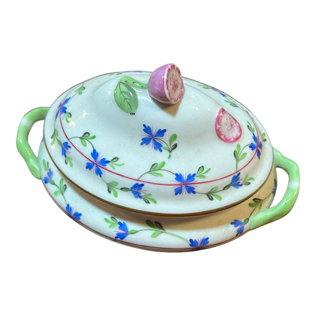 Herend Hungary - Blue Garland Mini Tureen with Pink Lemon