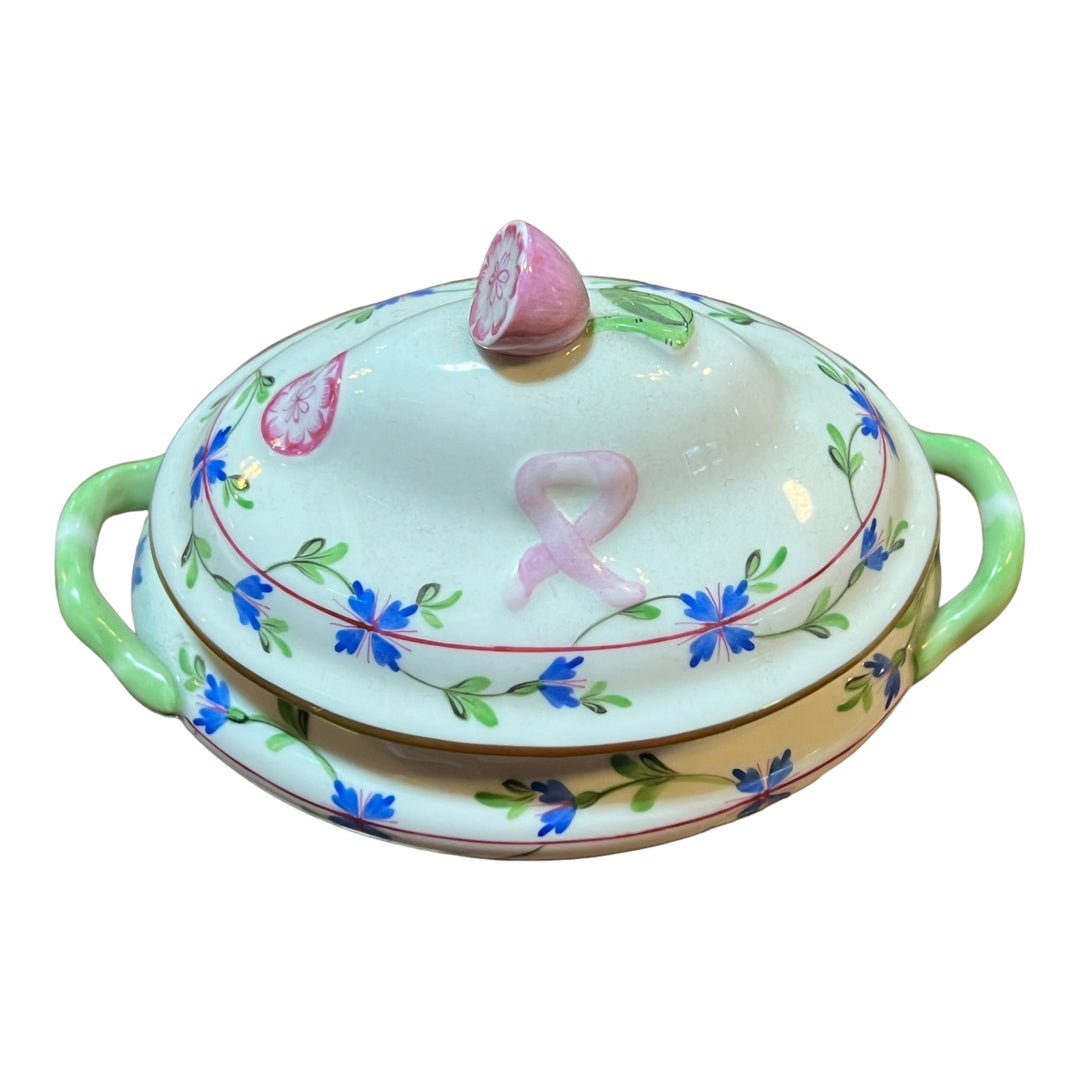 Herend Hungary - Blue Garland Mini Tureen with Pink Lemon