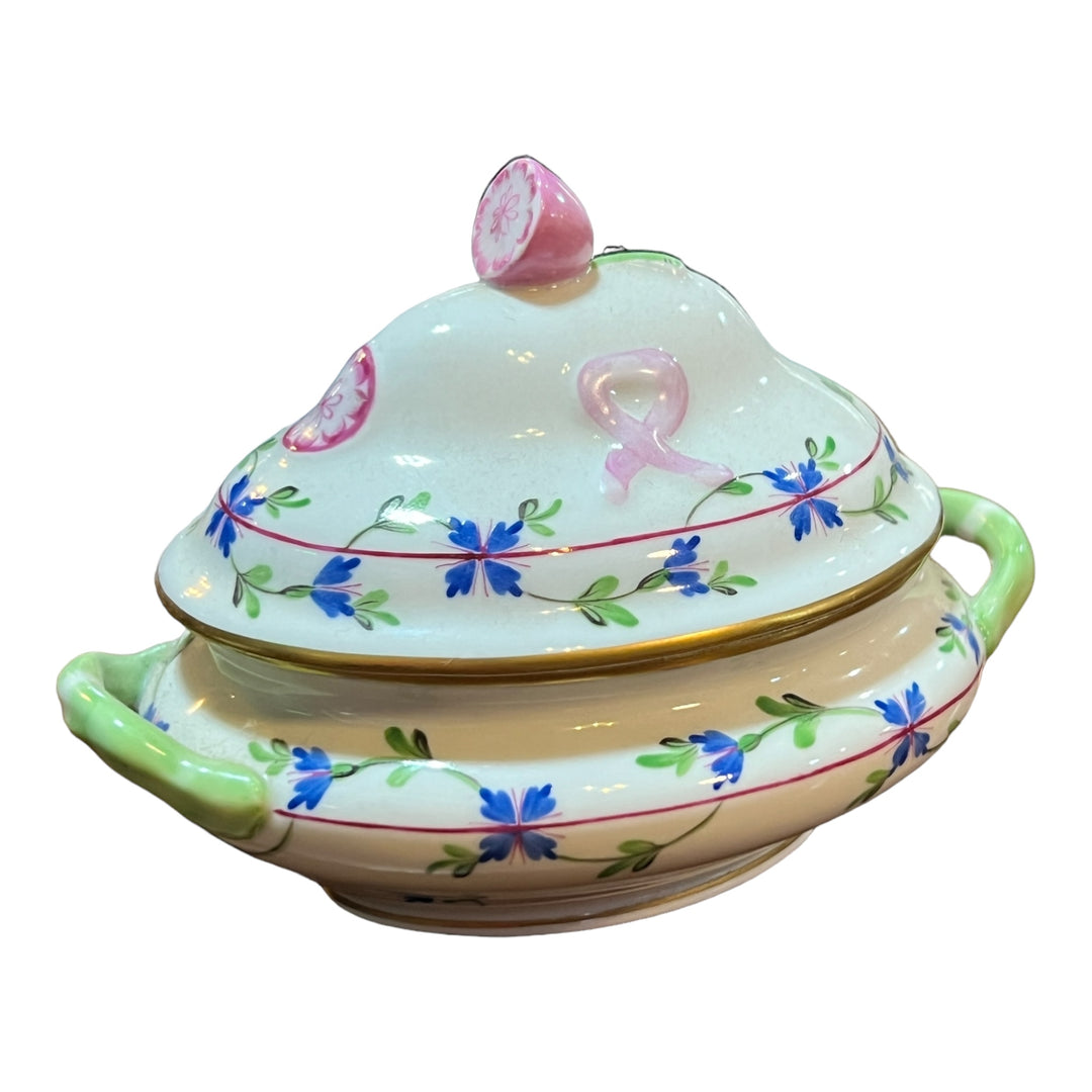 Herend Hungary - Blue Garland Mini Tureen with Pink Lemon