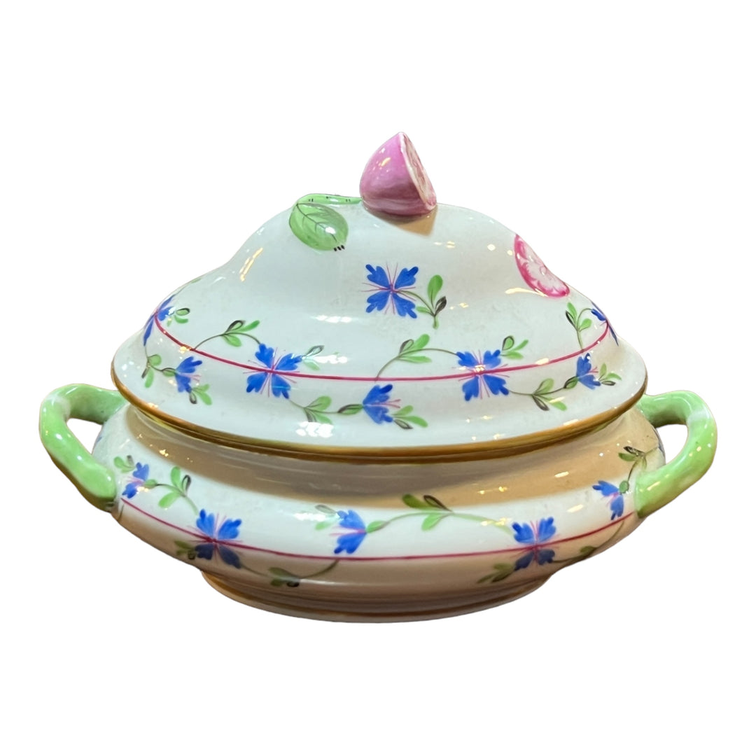 Herend Hungary - Blue Garland Mini Tureen with Pink Lemon