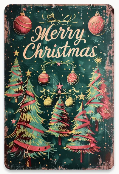 Christmas Metal Sign - Merry Christmas Trees