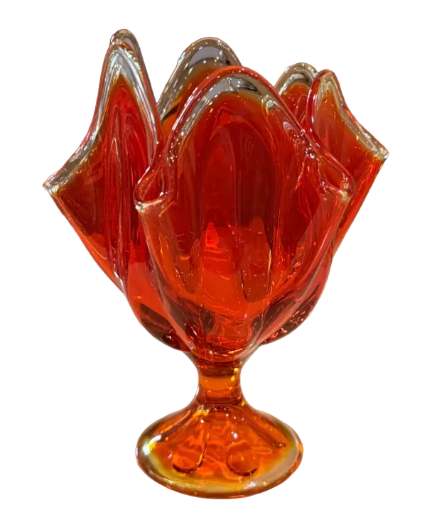 Vintage Viking 6 Petal Swung Glass Handkerchief Pedestal Vase Amberina