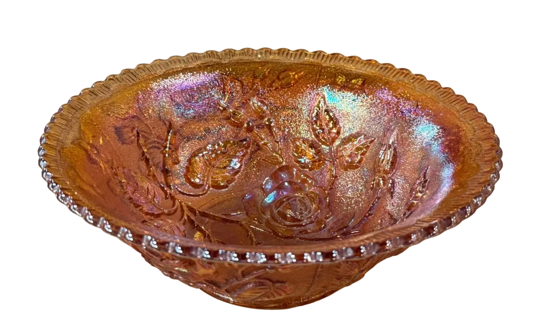 Vintage Imperial Rose Pattern Marigol Orange Carnival/Luster Glass Bowl
