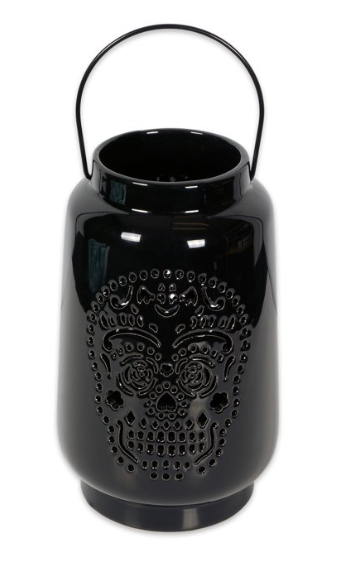 Ceramic Halloween Dia De Los Muertos Lantern in Black