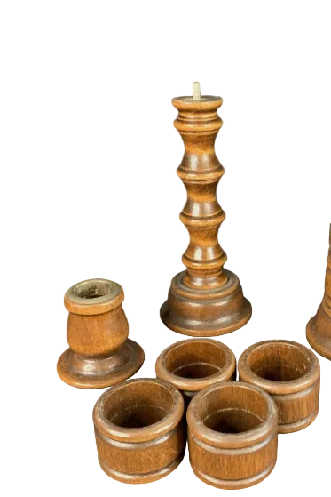 Mid-Century Modern Wooden Convertible Candle Stick Holders w/Napkin Rings