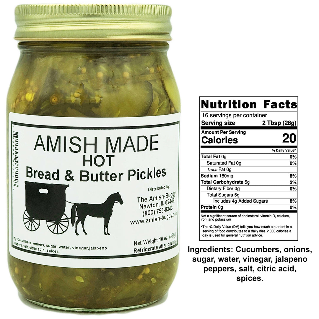 Amish Pickled Vegetables & Eggs 16 oz. Jar: Bread & Butter Pickles