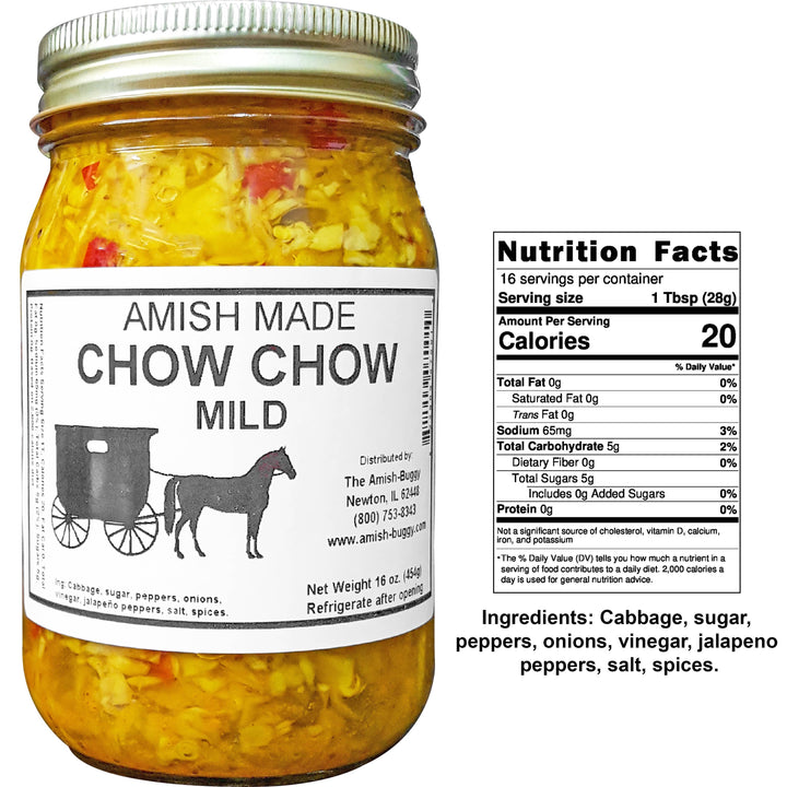 Amish Pickled Vegetables & Eggs 16 oz. Jar: Chow Chow Hot