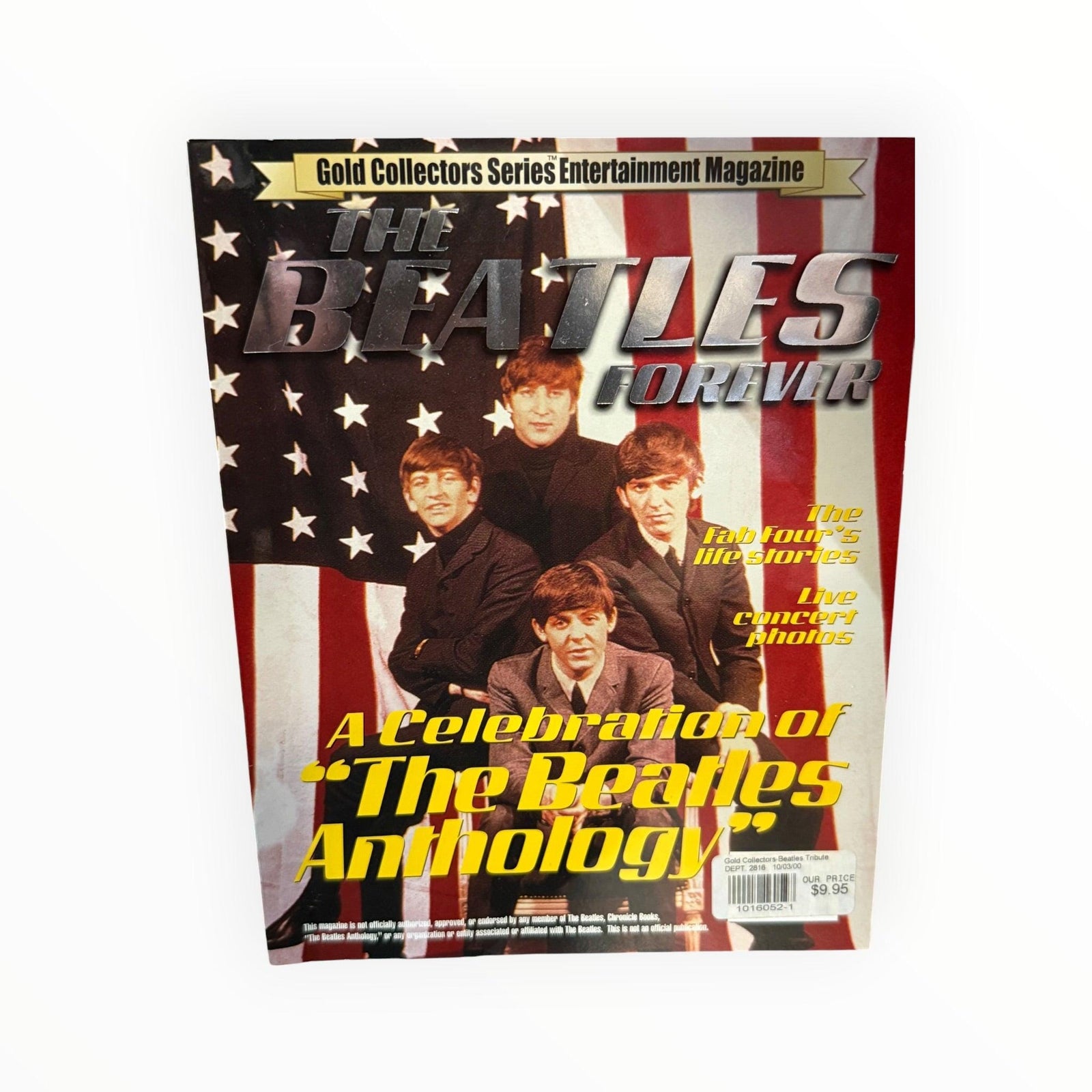 Gold Collectors Series Entertainment Magazine titled "The Beatles Forever," featuring a prominent American flag background