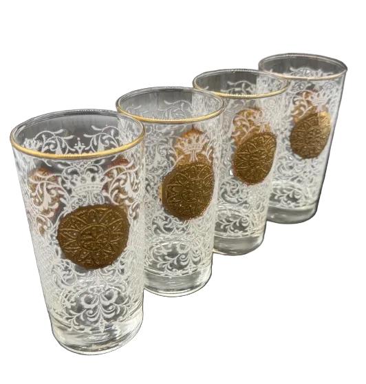 MCM Hollywood Regency Gold Medallion Set of Glasses