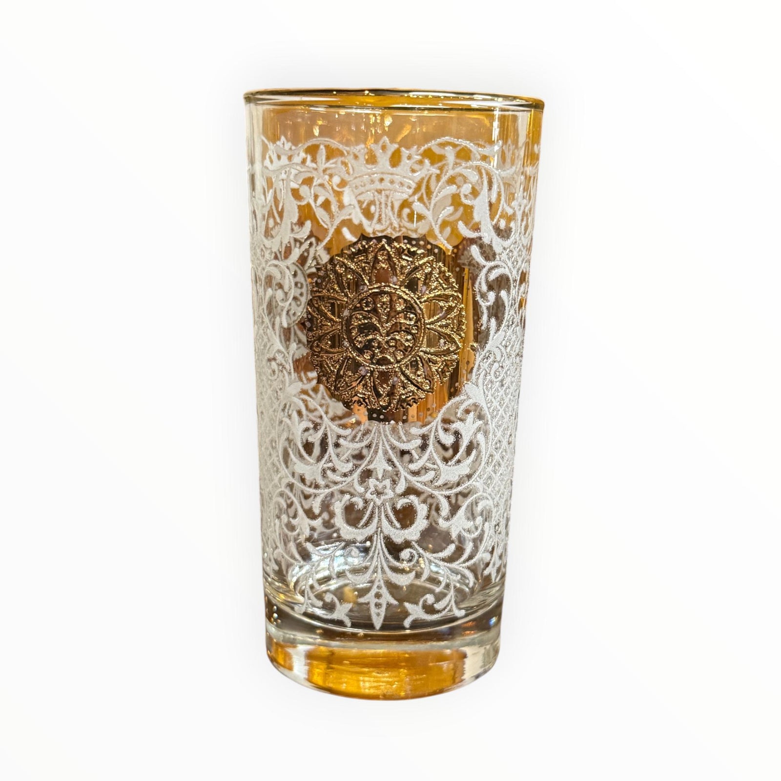 MCM Hollywood Regency Gold Medallion Set of Glasses