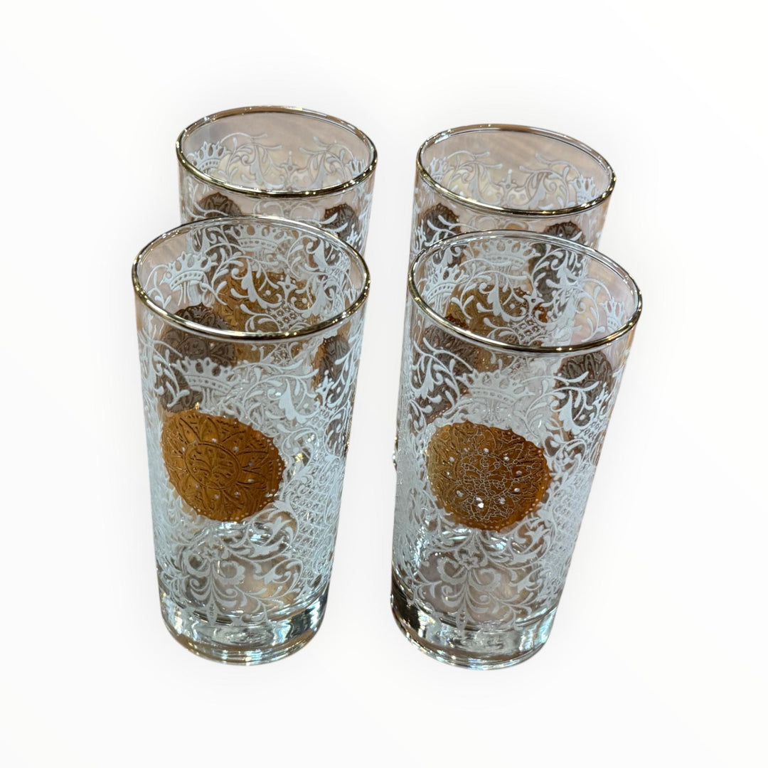 MCM Hollywood Regency Gold Medallion Set of Glasses