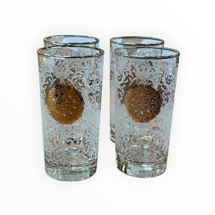 MCM Hollywood Regency Gold Medallion Set of Glasses