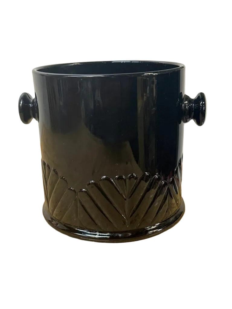 Fenton Black Ebony Art Glass 2 Handled Big Cookies Macaroon Jar