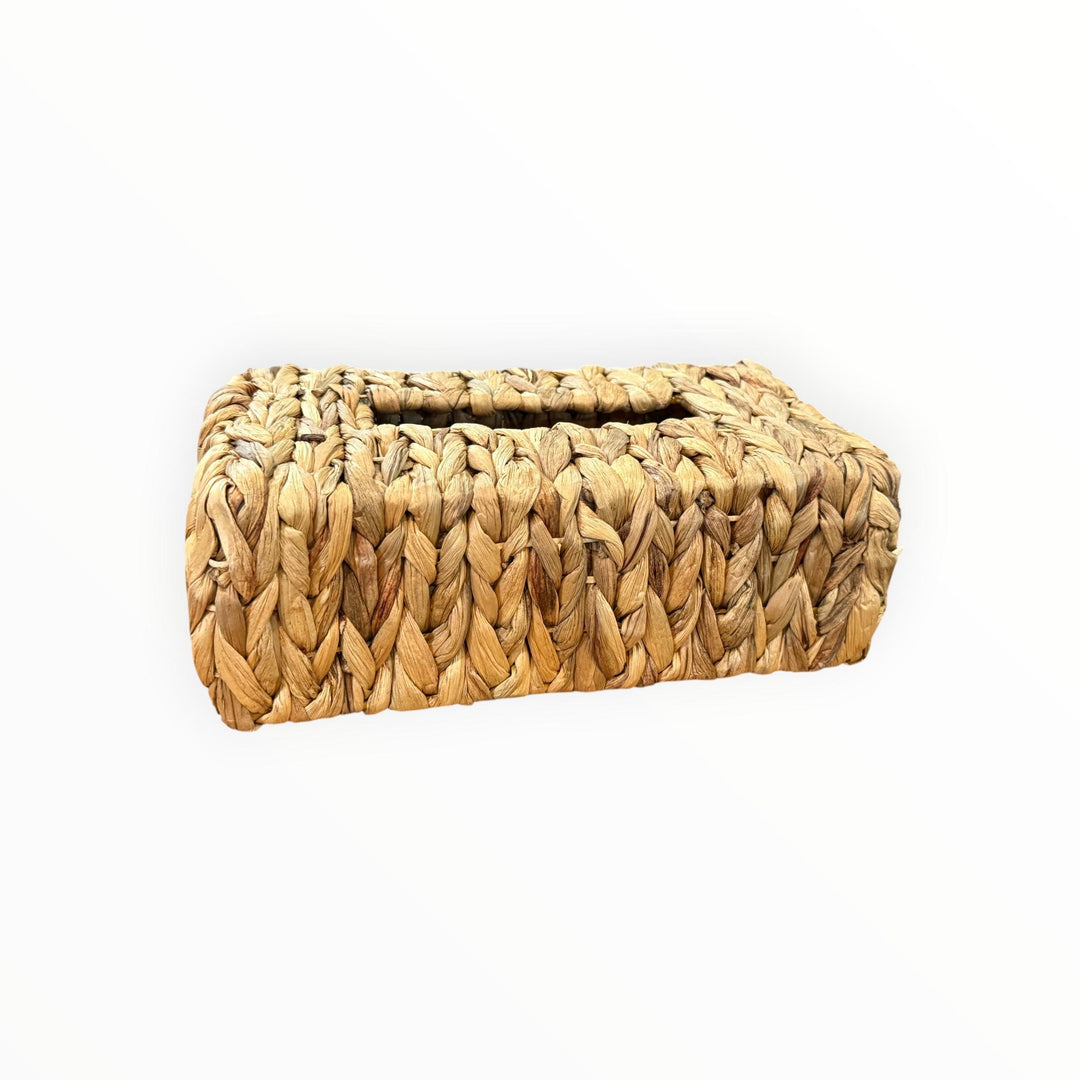 Tissue box made from natural braided bamboo