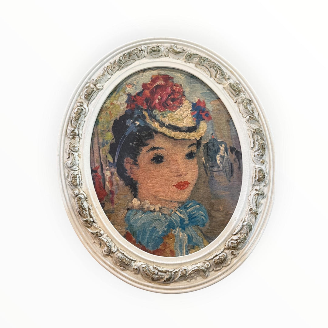 vintage 1950s impressionist-style portrait painting of a woman