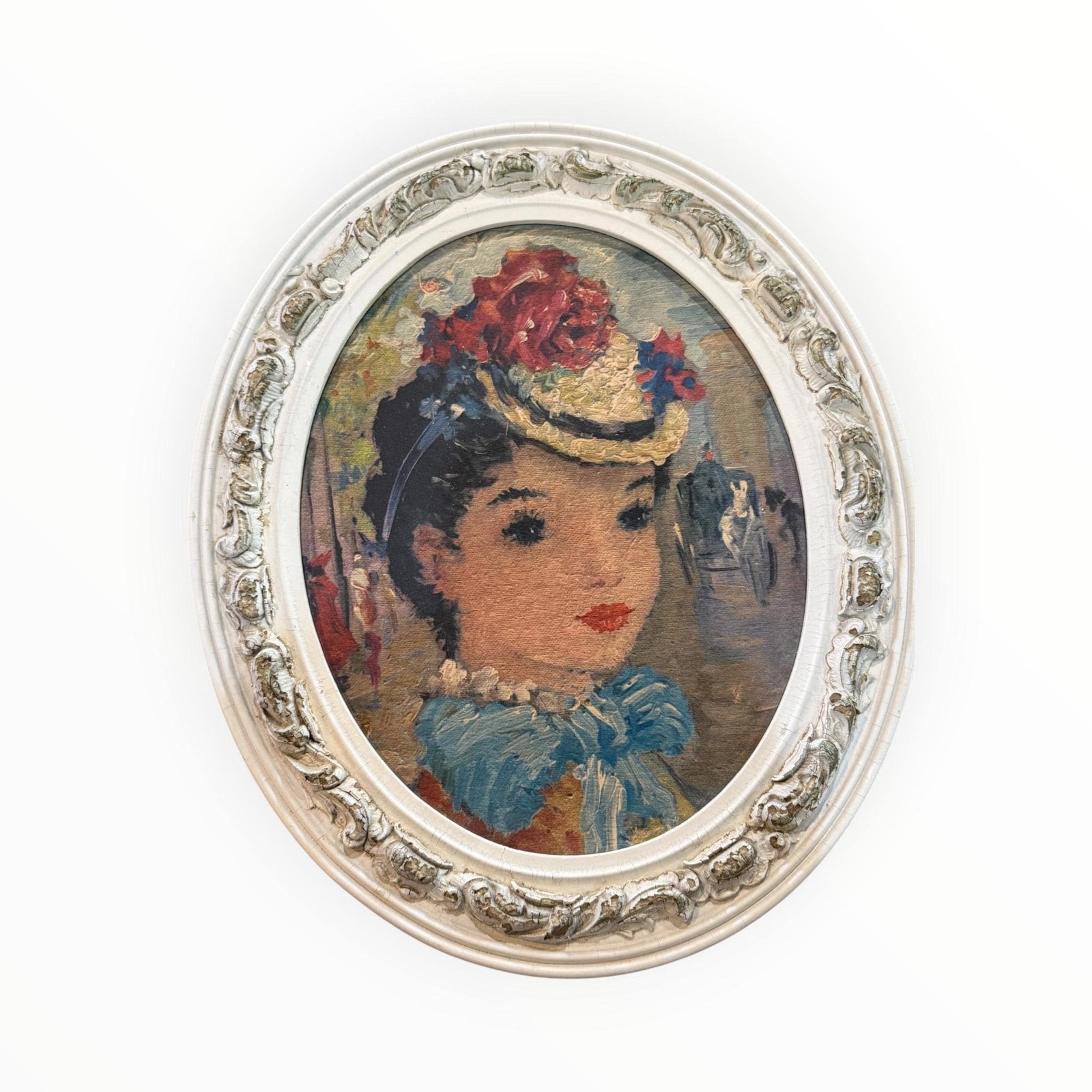 vintage 1950s impressionist-style portrait painting of a woman