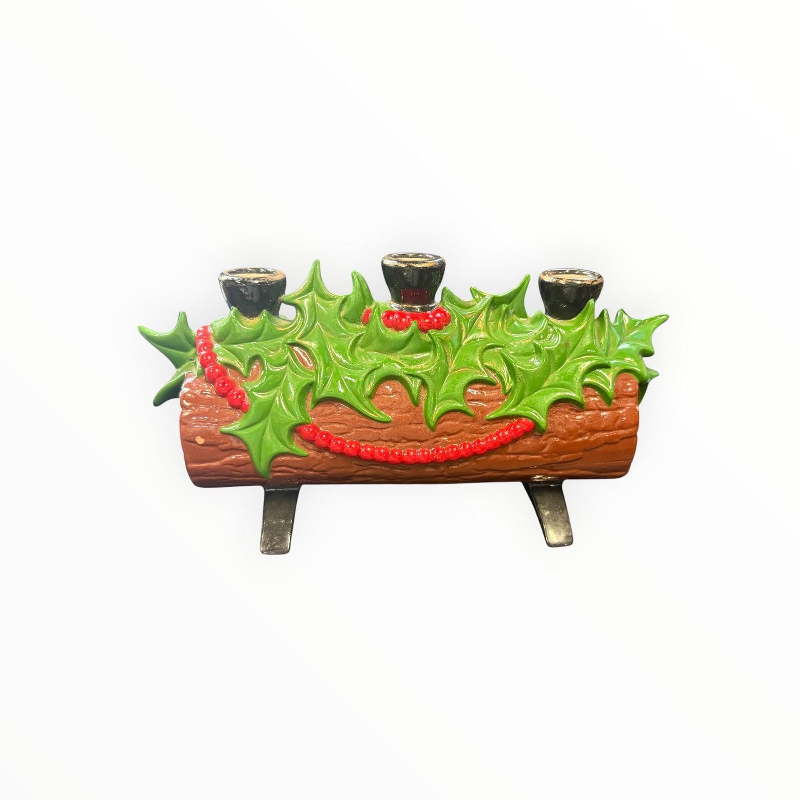Vintage Atlantic Mold Christmas Yule Log Candle Holder