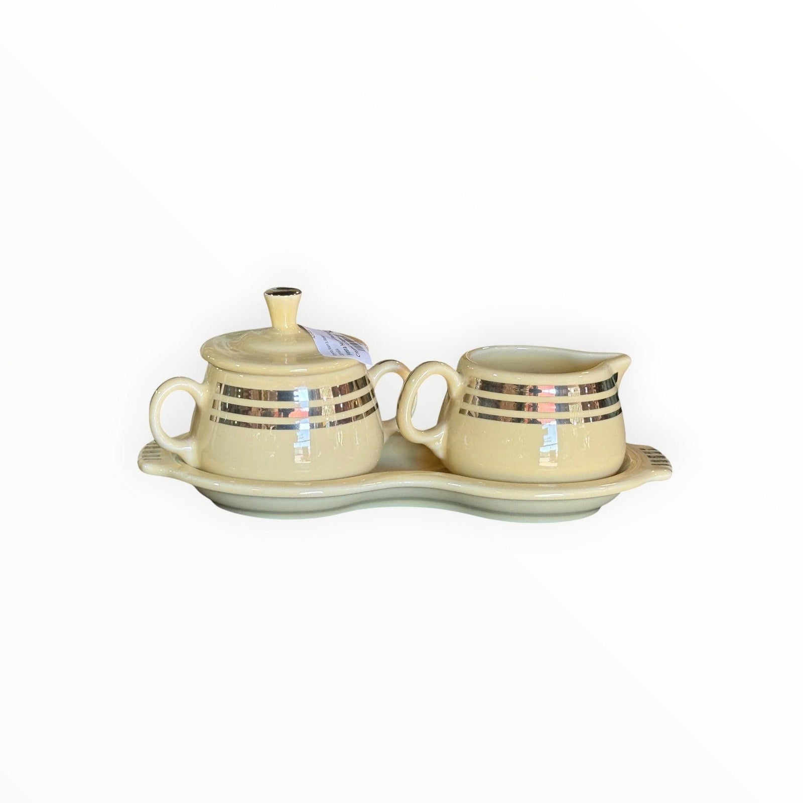 Fiestaware HLCCA Exclusive Platinum Stripe Creamer & Sugar w/Tray