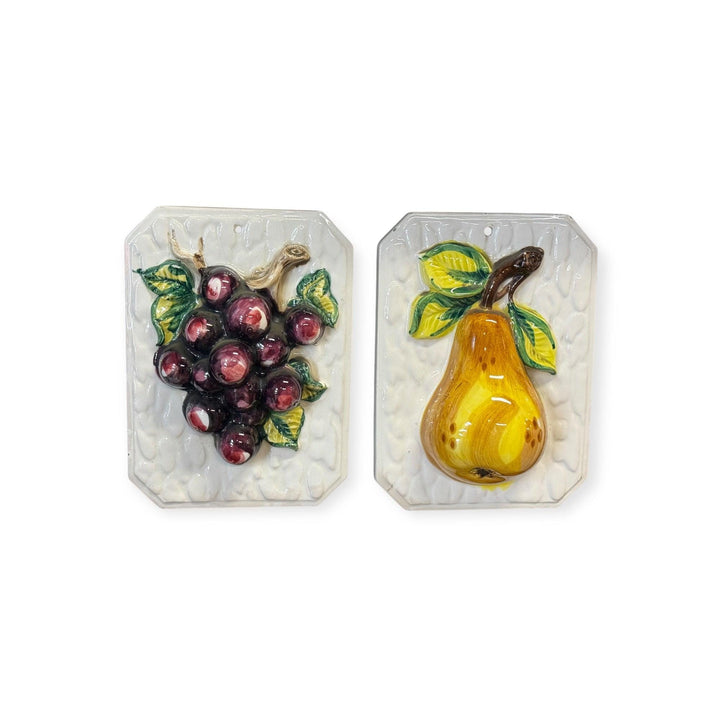 S2 Vintage MCM Ceramic Fruit Wall Plaques Japan
