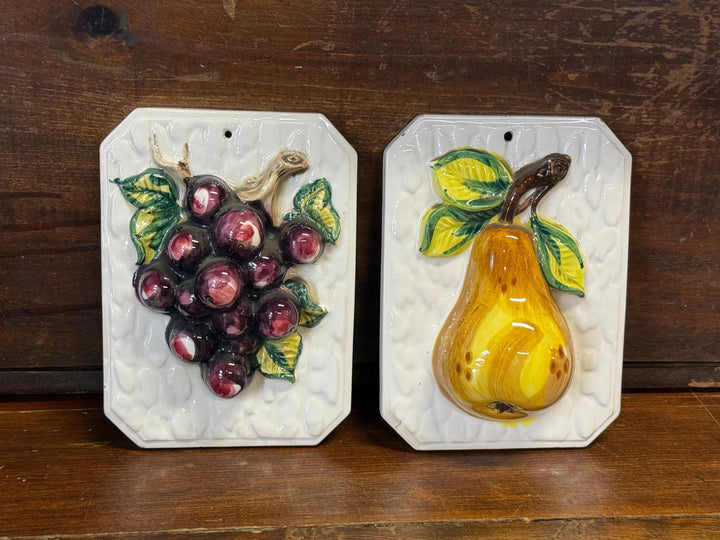 S2 Vintage MCM Ceramic Fruit Wall Plaques Japan