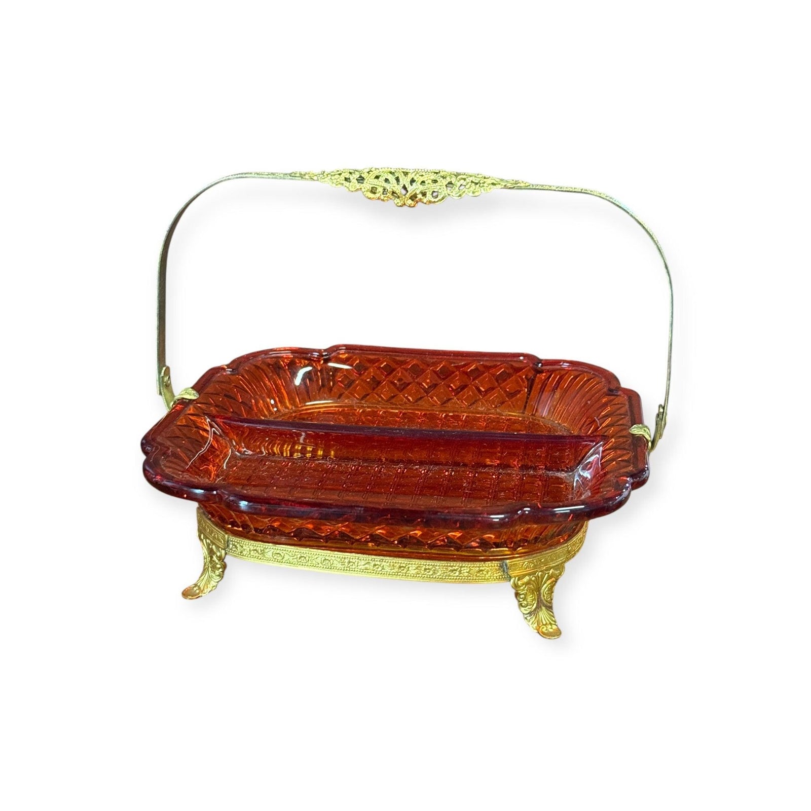 Small Divided Orange Art Deco Candy Dish