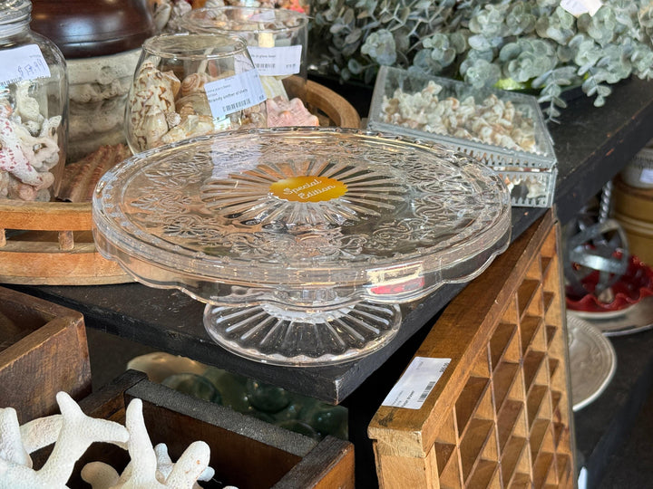 Pioneer Woman Limited Edition Cassie Embossed Clear Glass Cake Stand