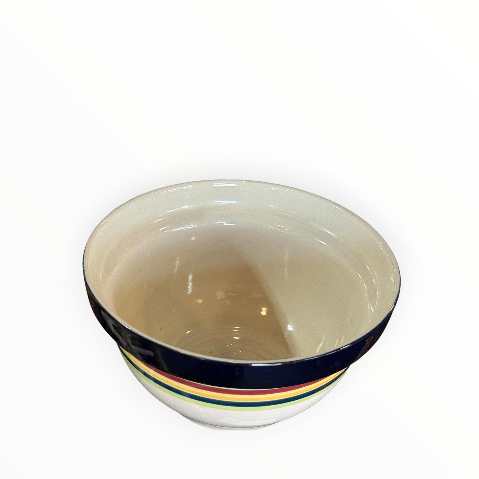 Large Stoneware Mixing Bowl Cream With Colored Stripes