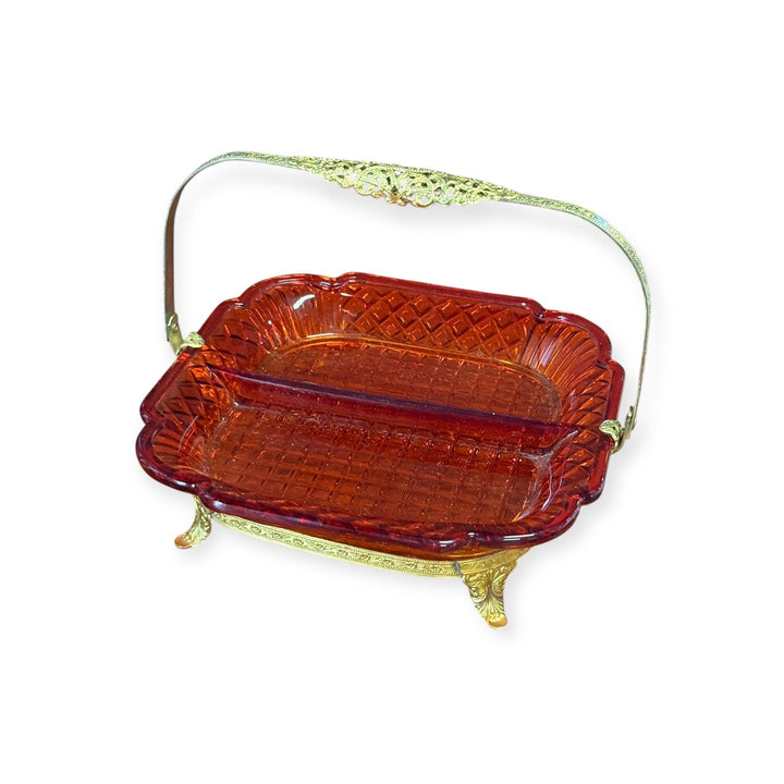 Small Divided Orange Art Deco Candy Dish